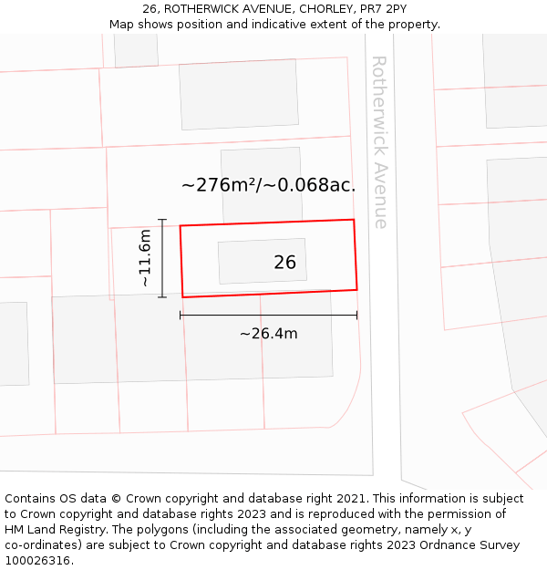 26, ROTHERWICK AVENUE, CHORLEY, PR7 2PY: Plot and title map