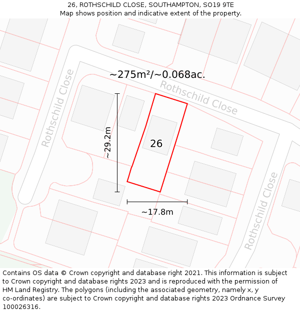 26, ROTHSCHILD CLOSE, SOUTHAMPTON, SO19 9TE: Plot and title map