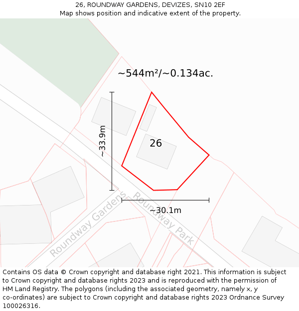 26, ROUNDWAY GARDENS, DEVIZES, SN10 2EF: Plot and title map
