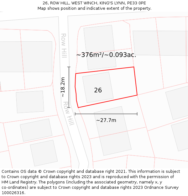 26, ROW HILL, WEST WINCH, KING'S LYNN, PE33 0PE: Plot and title map