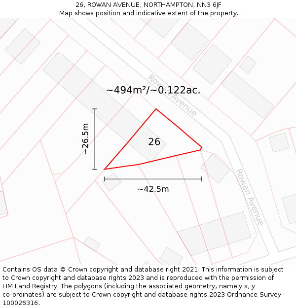 26, ROWAN AVENUE, NORTHAMPTON, NN3 6JF: Plot and title map