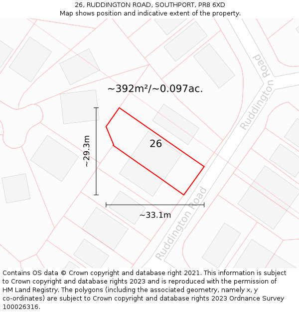 26, RUDDINGTON ROAD, SOUTHPORT, PR8 6XD: Plot and title map