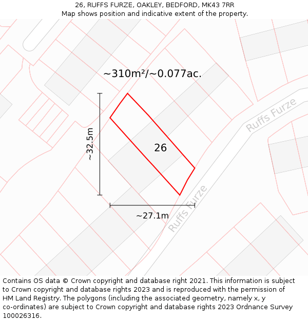 26, RUFFS FURZE, OAKLEY, BEDFORD, MK43 7RR: Plot and title map