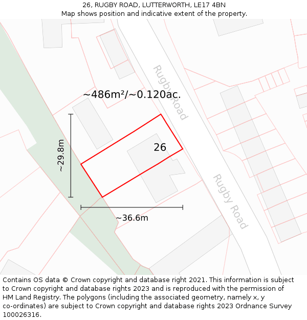 26, RUGBY ROAD, LUTTERWORTH, LE17 4BN: Plot and title map