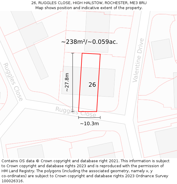 26, RUGGLES CLOSE, HIGH HALSTOW, ROCHESTER, ME3 8RU: Plot and title map