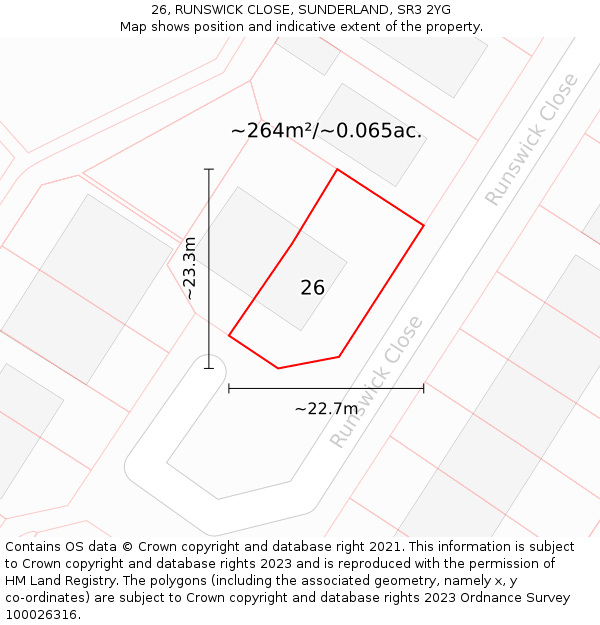 26, RUNSWICK CLOSE, SUNDERLAND, SR3 2YG: Plot and title map