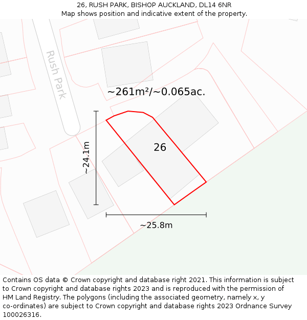 26, RUSH PARK, BISHOP AUCKLAND, DL14 6NR: Plot and title map