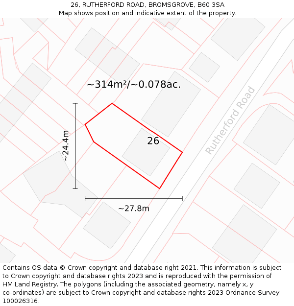 26, RUTHERFORD ROAD, BROMSGROVE, B60 3SA: Plot and title map