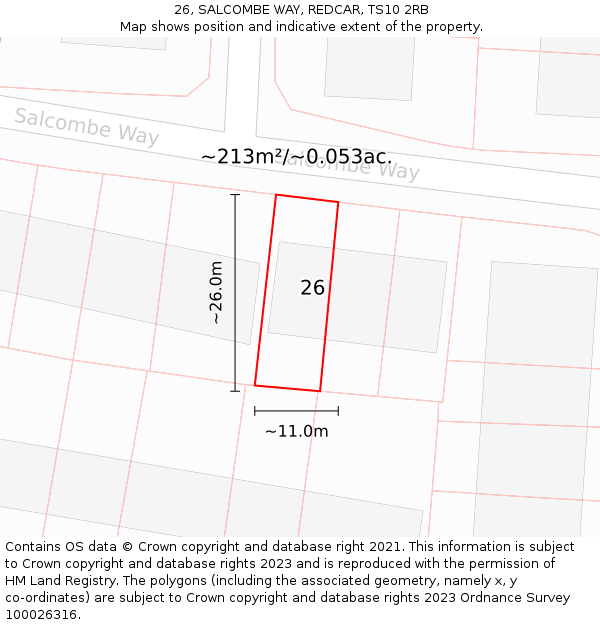 26, SALCOMBE WAY, REDCAR, TS10 2RB: Plot and title map