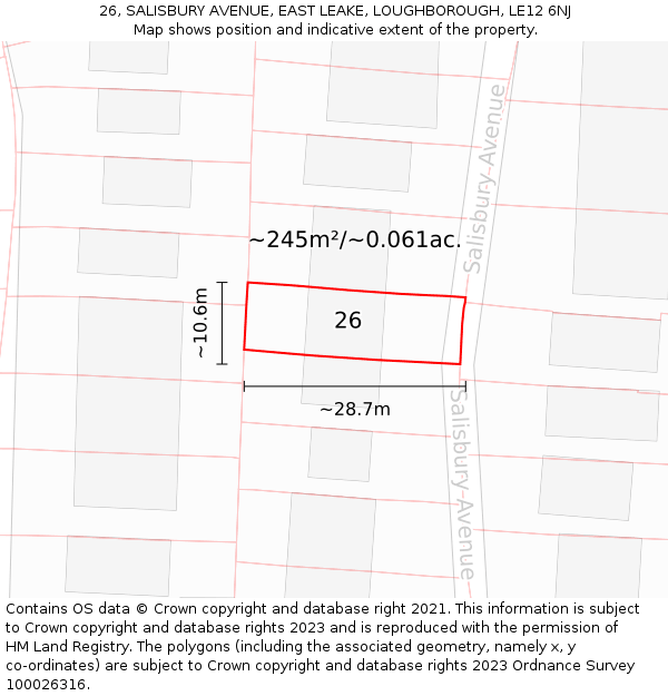 26, SALISBURY AVENUE, EAST LEAKE, LOUGHBOROUGH, LE12 6NJ: Plot and title map