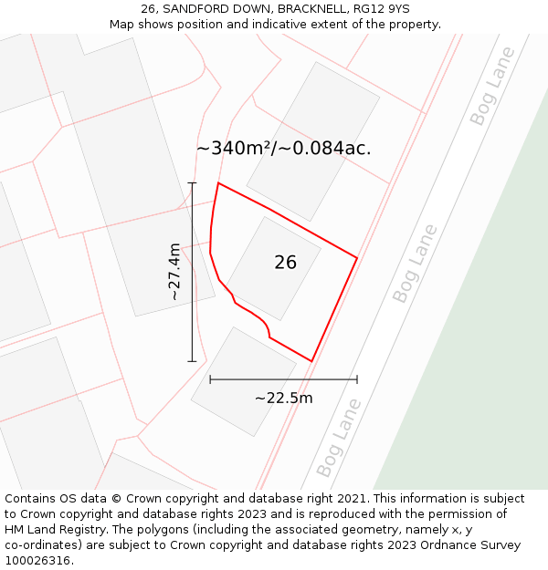 26, SANDFORD DOWN, BRACKNELL, RG12 9YS: Plot and title map