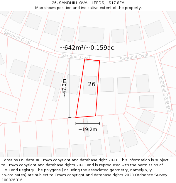 26, SANDHILL OVAL, LEEDS, LS17 8EA: Plot and title map