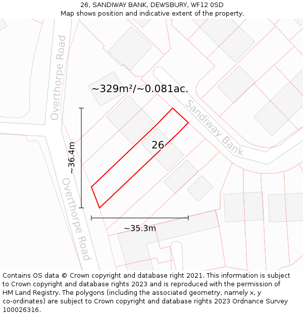 26, SANDIWAY BANK, DEWSBURY, WF12 0SD: Plot and title map