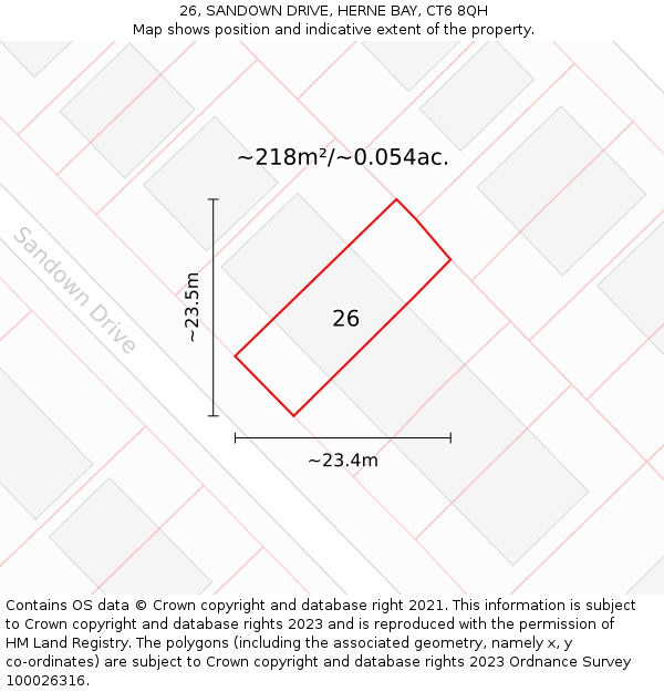 26, SANDOWN DRIVE, HERNE BAY, CT6 8QH: Plot and title map