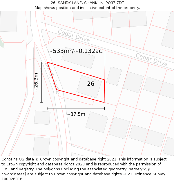 26, SANDY LANE, SHANKLIN, PO37 7DT: Plot and title map