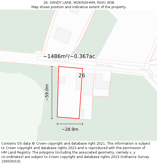 26, SANDY LANE, WOKINGHAM, RG41 4DB: Plot and title map