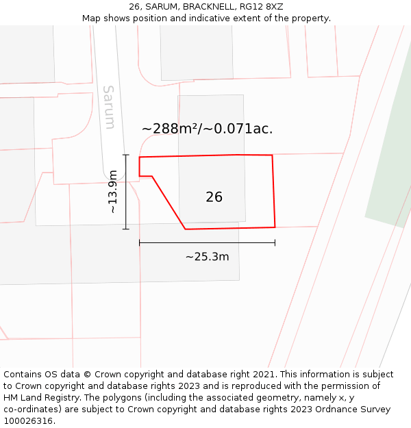 26, SARUM, BRACKNELL, RG12 8XZ: Plot and title map