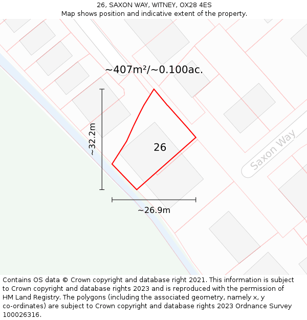 26, SAXON WAY, WITNEY, OX28 4ES: Plot and title map