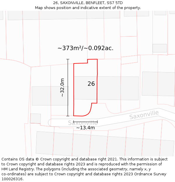 26, SAXONVILLE, BENFLEET, SS7 5TD: Plot and title map