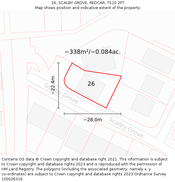 26, SCALBY GROVE, REDCAR, TS10 2PT: Plot and title map