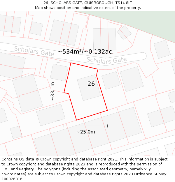 26, SCHOLARS GATE, GUISBOROUGH, TS14 8LT: Plot and title map