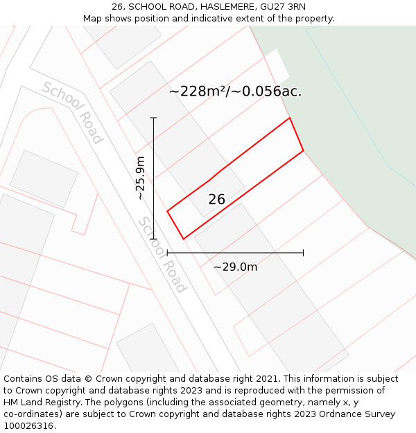 26, SCHOOL ROAD, HASLEMERE, GU27 3RN: Plot and title map