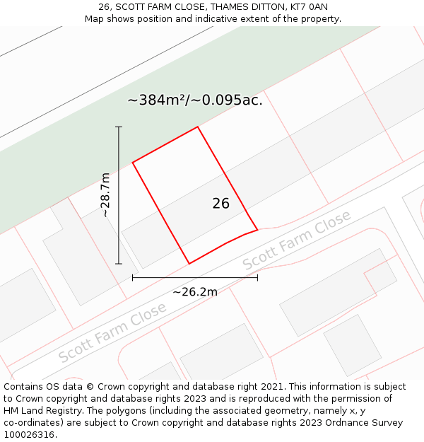 26, SCOTT FARM CLOSE, THAMES DITTON, KT7 0AN: Plot and title map
