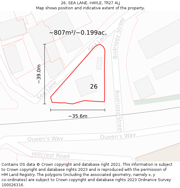 26, SEA LANE, HAYLE, TR27 4LJ: Plot and title map