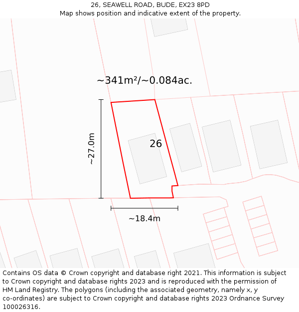 26, SEAWELL ROAD, BUDE, EX23 8PD: Plot and title map