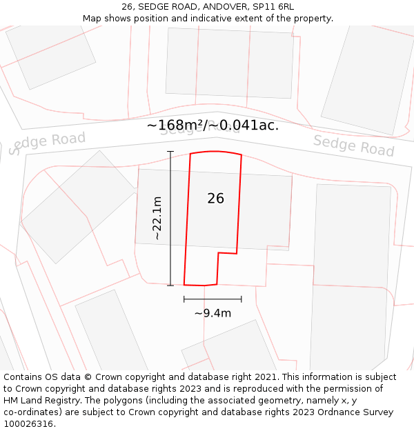 26, SEDGE ROAD, ANDOVER, SP11 6RL: Plot and title map