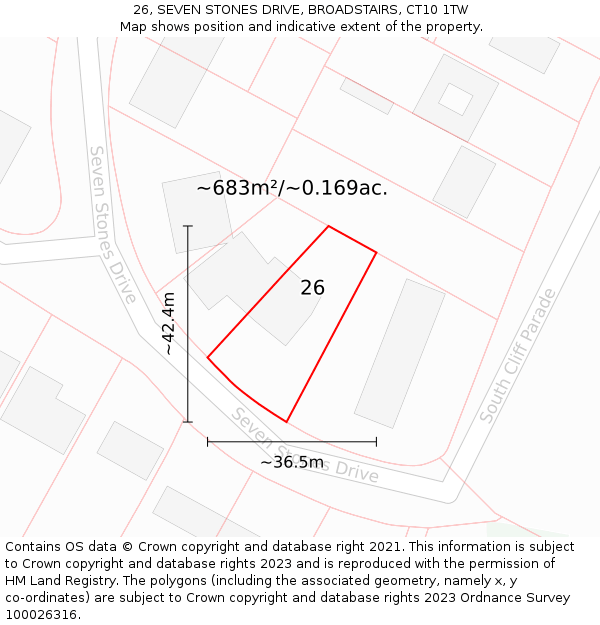 26, SEVEN STONES DRIVE, BROADSTAIRS, CT10 1TW: Plot and title map