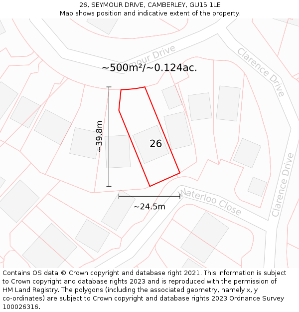 26, SEYMOUR DRIVE, CAMBERLEY, GU15 1LE: Plot and title map