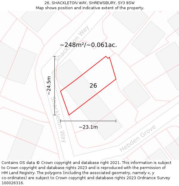 26, SHACKLETON WAY, SHREWSBURY, SY3 8SW: Plot and title map