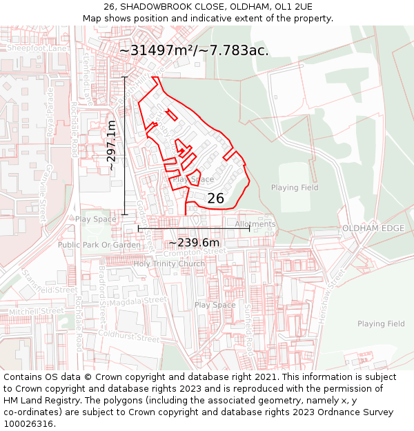 26, SHADOWBROOK CLOSE, OLDHAM, OL1 2UE: Plot and title map