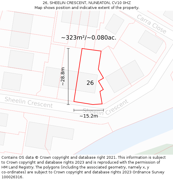 26, SHEELIN CRESCENT, NUNEATON, CV10 0HZ: Plot and title map