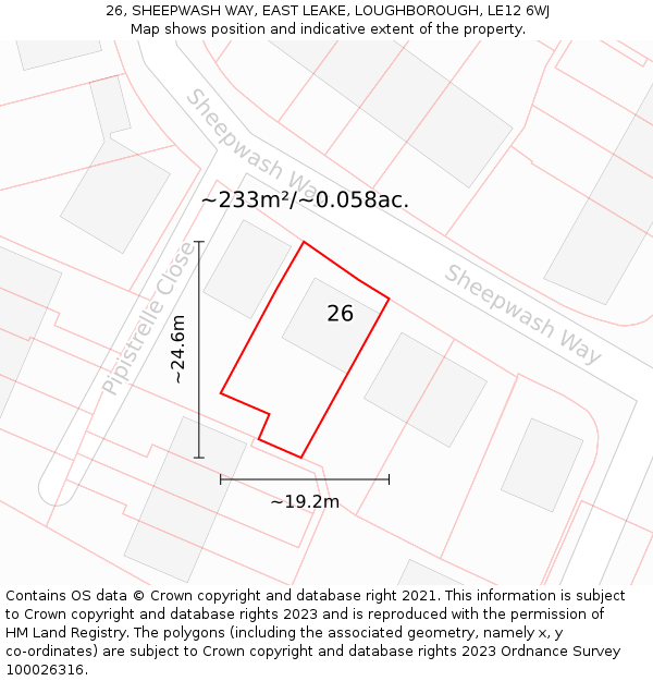 26, SHEEPWASH WAY, EAST LEAKE, LOUGHBOROUGH, LE12 6WJ: Plot and title map