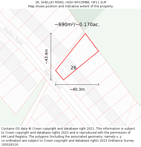 26, SHELLEY ROAD, HIGH WYCOMBE, HP11 2UP: Plot and title map