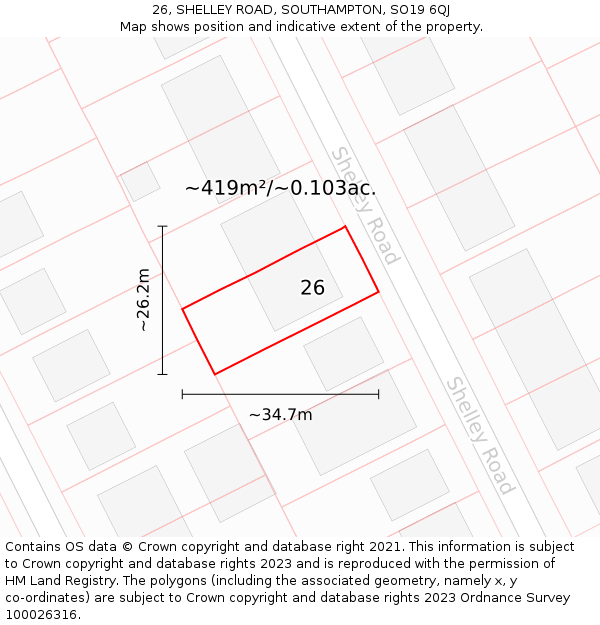 26, SHELLEY ROAD, SOUTHAMPTON, SO19 6QJ: Plot and title map