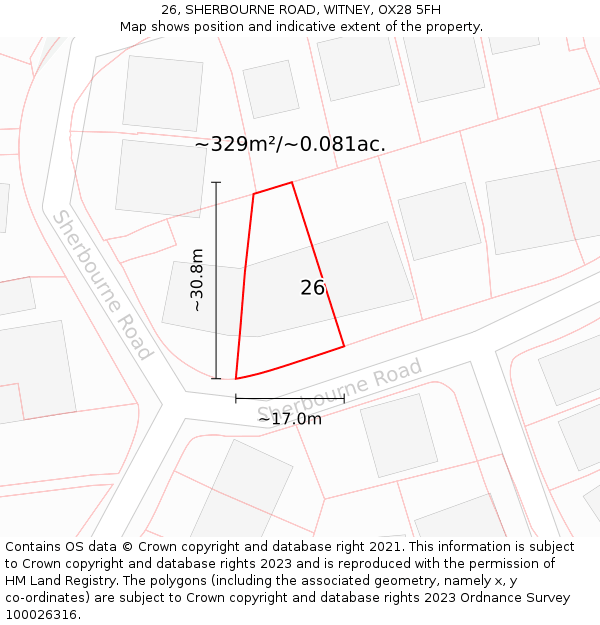 26, SHERBOURNE ROAD, WITNEY, OX28 5FH: Plot and title map