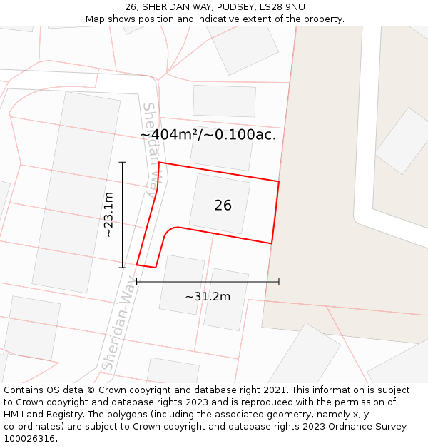 26, SHERIDAN WAY, PUDSEY, LS28 9NU: Plot and title map