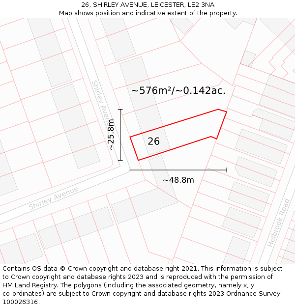 26, SHIRLEY AVENUE, LEICESTER, LE2 3NA: Plot and title map