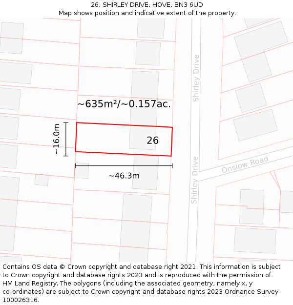 26, SHIRLEY DRIVE, HOVE, BN3 6UD: Plot and title map
