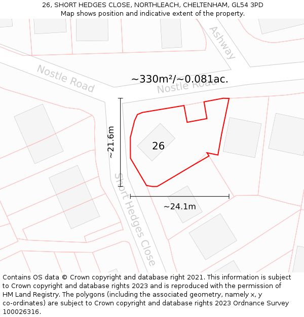 26, SHORT HEDGES CLOSE, NORTHLEACH, CHELTENHAM, GL54 3PD: Plot and title map