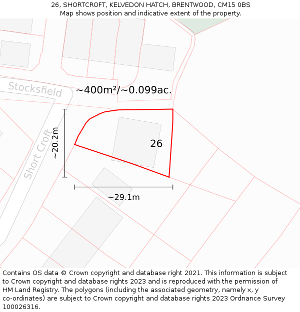 26, SHORTCROFT, KELVEDON HATCH, BRENTWOOD, CM15 0BS: Plot and title map