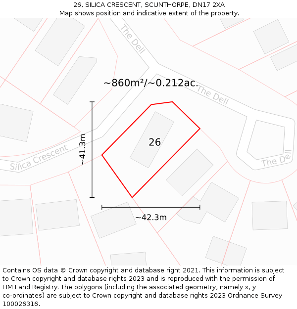 26, SILICA CRESCENT, SCUNTHORPE, DN17 2XA: Plot and title map