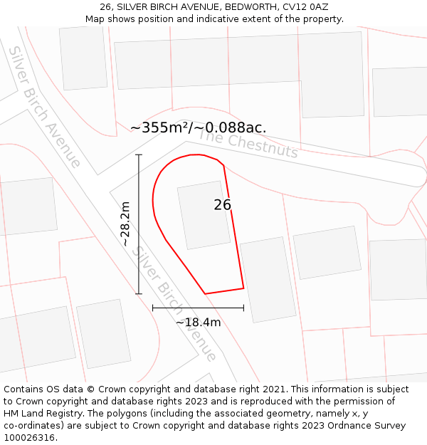 26, SILVER BIRCH AVENUE, BEDWORTH, CV12 0AZ: Plot and title map