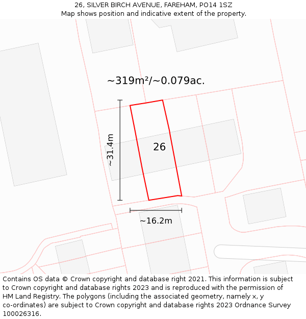 26, SILVER BIRCH AVENUE, FAREHAM, PO14 1SZ: Plot and title map