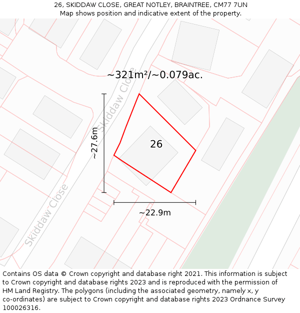 26, SKIDDAW CLOSE, GREAT NOTLEY, BRAINTREE, CM77 7UN: Plot and title map