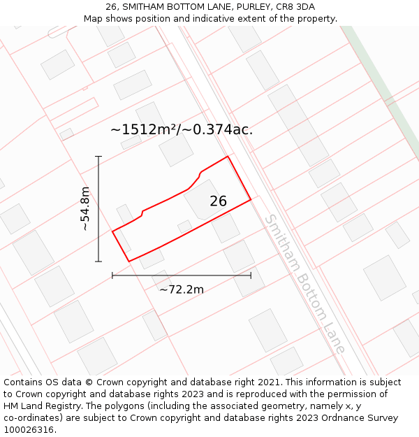26, SMITHAM BOTTOM LANE, PURLEY, CR8 3DA: Plot and title map