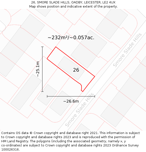 26, SMORE SLADE HILLS, OADBY, LEICESTER, LE2 4UX: Plot and title map